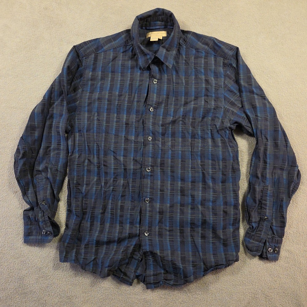 The Territory Ahead Shirt Mens Medium Blue Plaid Textured Cotton Outdoor Dadcore